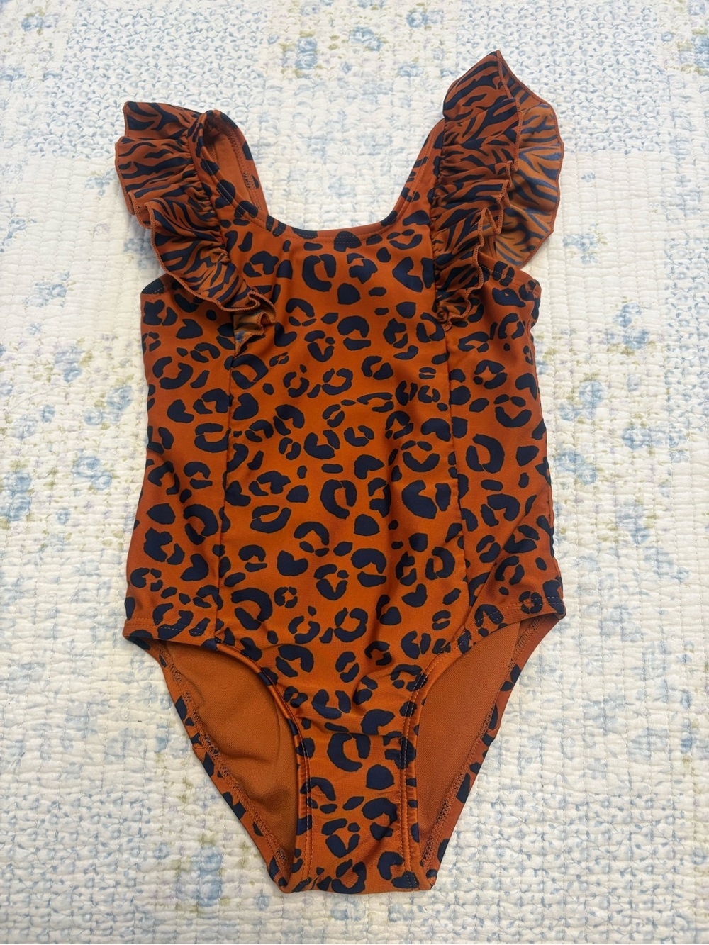 Cat & Jack Girls' Rust Leopard Ruffle One-Piece Swimsuit